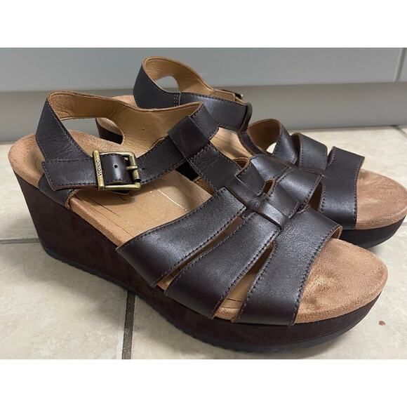 Vionic Tawny II Leather Platform Wedge Heel mocha brown size 8 - Picture 1 of 8